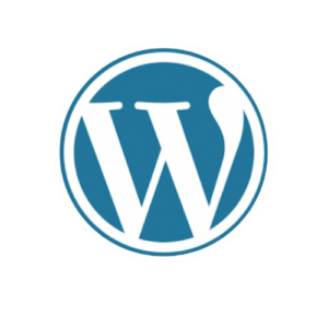 The WordPress logo, which represents website development, features a prominent "W" inside a circular pattern.