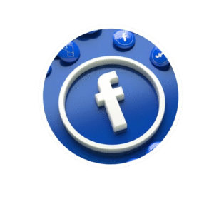 Facebook emblem with advertising, a megaphone, and symbols for audience targeting